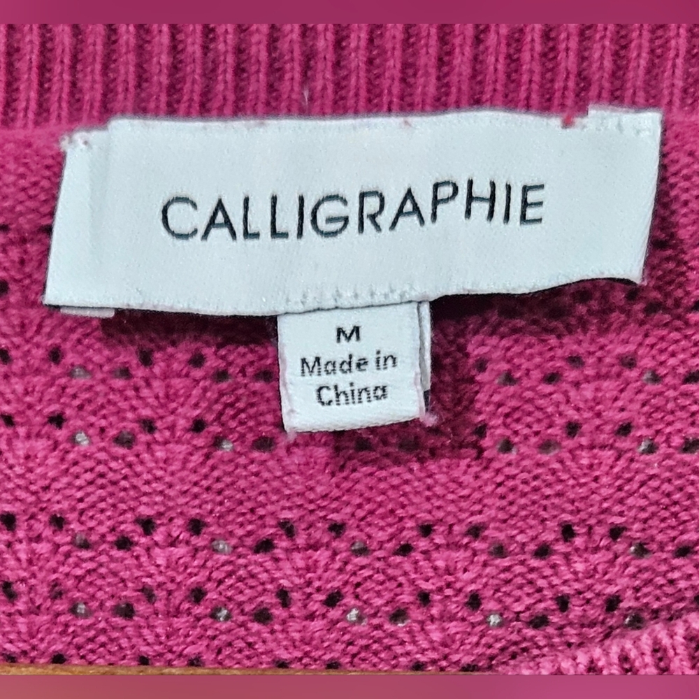Calligraphie Raspberry Double Ruffled‎ Cap Sleeve Knit Cardigan Sweater Size M - Picture 4 of 5